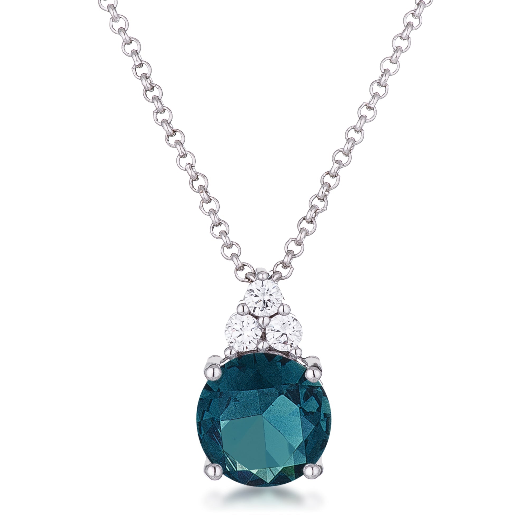 Bright Edge Studio Icon Simple Rhodium Plated 9mm Blue Green CZ Pendant - Friggin Jewelry Fashion