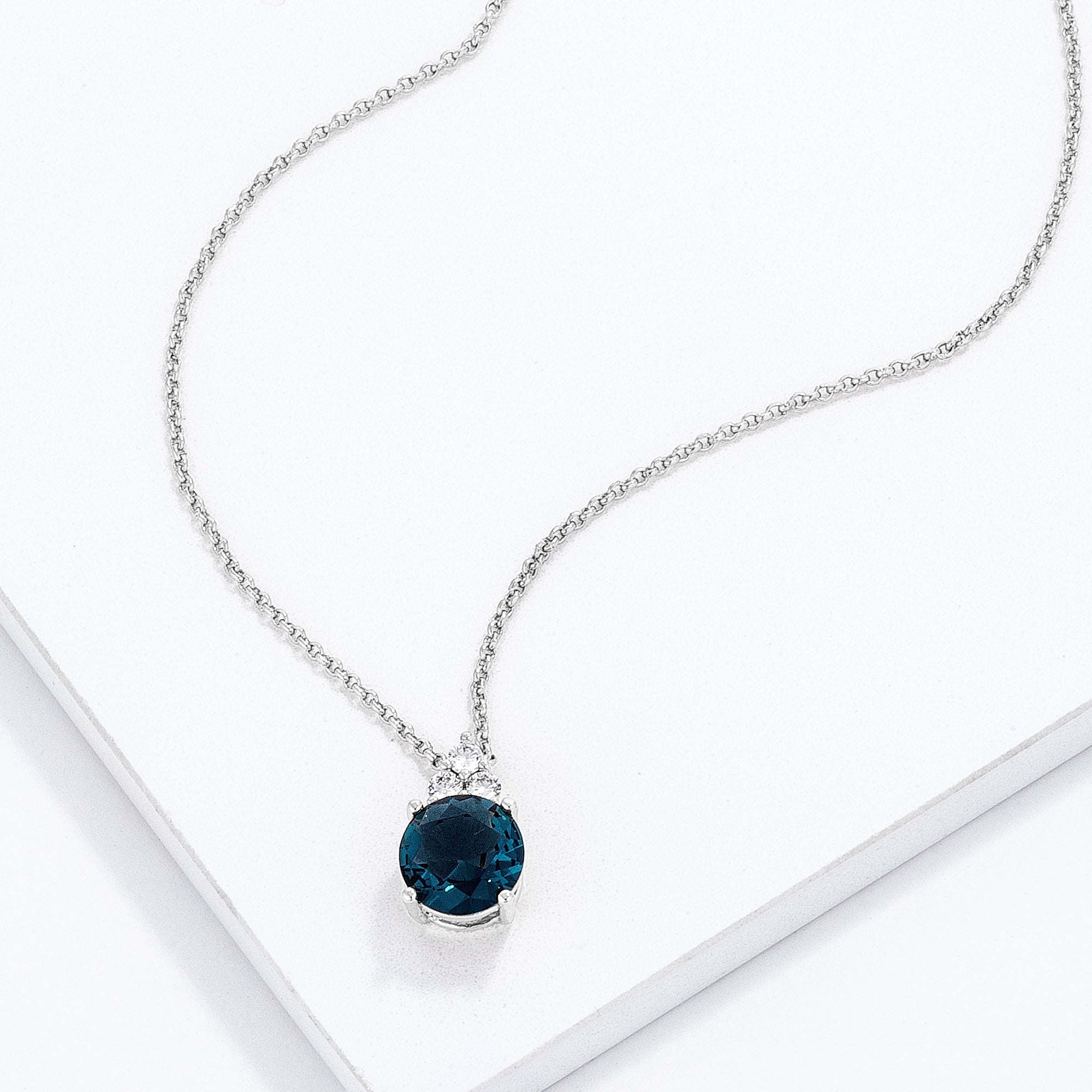 Bright Edge Studio Icon Simple Rhodium Plated 9mm Blue Green CZ Pendant - Friggin Jewelry Fashion