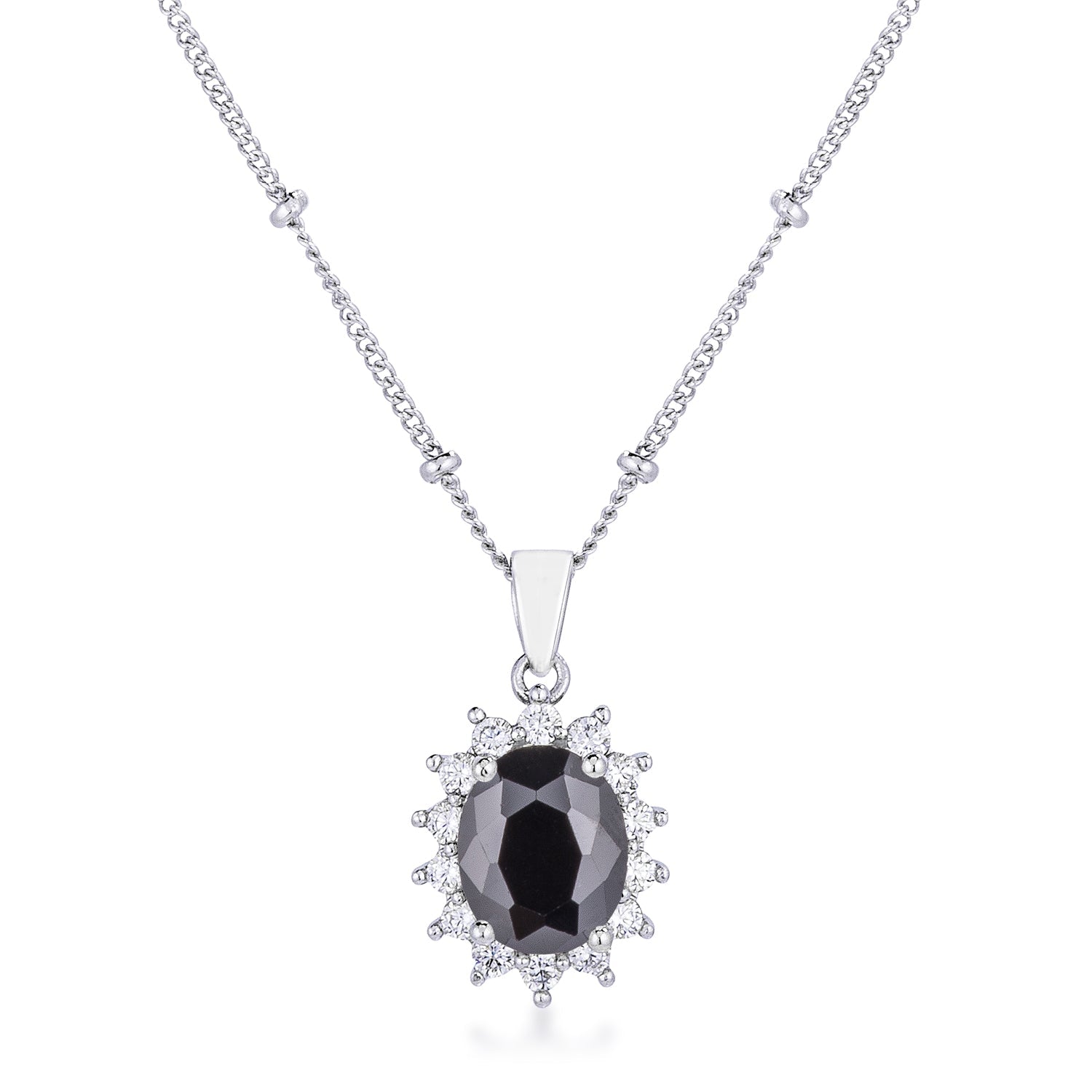 Confident Whisper Signature Edit Rhodium Plated Black Petite Royal Oval Pendant - Friggin Jewelry Fashion