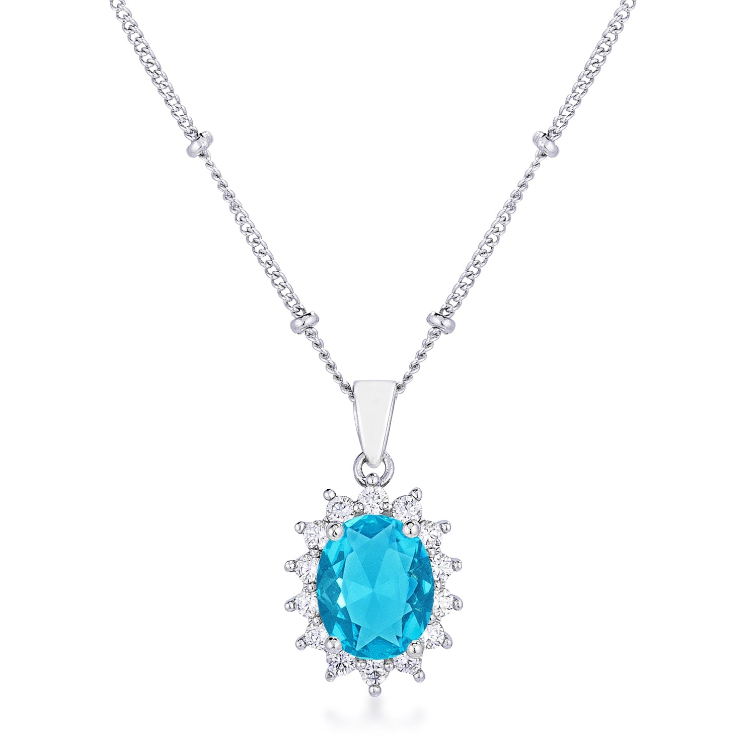 Fresh Spark Signature Icon Rhodium Plated Aqua Blue Petite Royal Oval Pendant - Friggin Jewelry Fashion