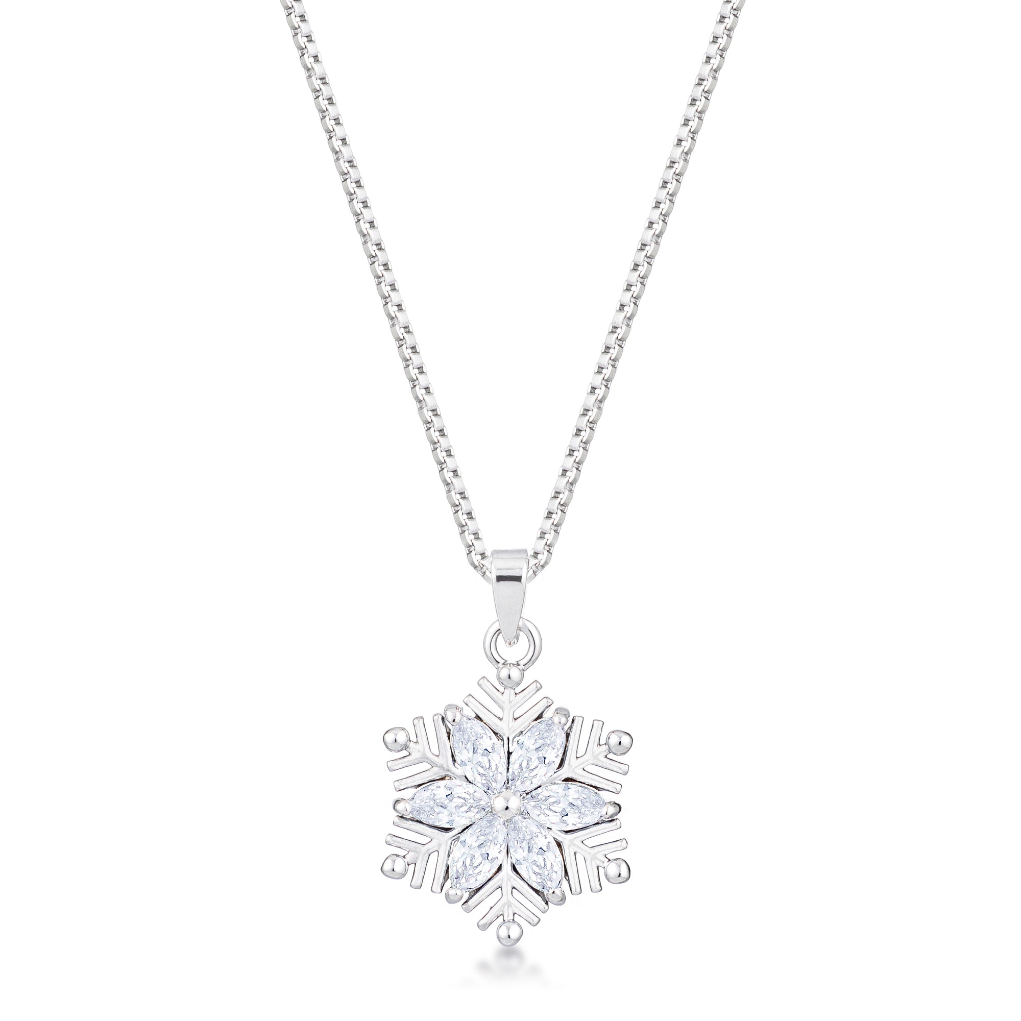 Daily Luxe Classic Edit 2.04Ct Rhodium Brilliant Marquise Snowflake Pendant - Friggin Jewelry Fashion Winter