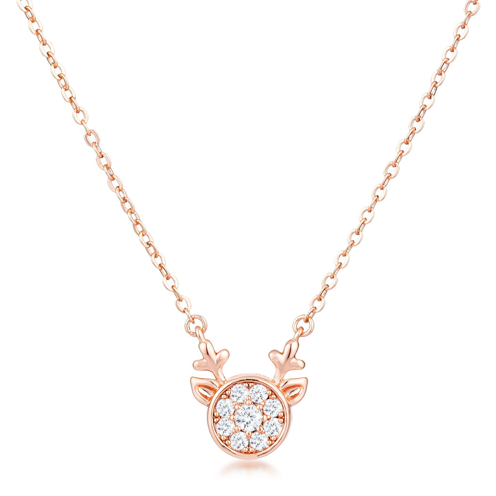 Effortless Charm Daily Icon Rose Gold Plated Reversible Sapphire Blue CZ Reindeer Pendant - Friggin Jewelry Fashion Winter