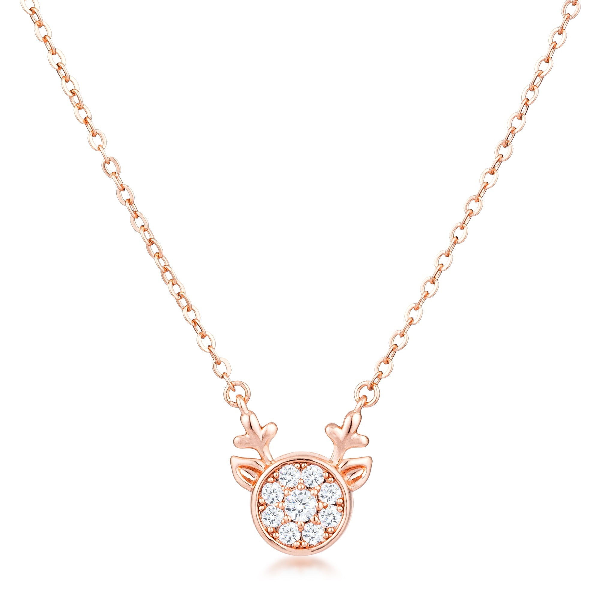 Effortless Charm Daily Icon Rose Gold Plated Reversible Sapphire Blue CZ Reindeer Pendant - Friggin Jewelry Fashion Winter
