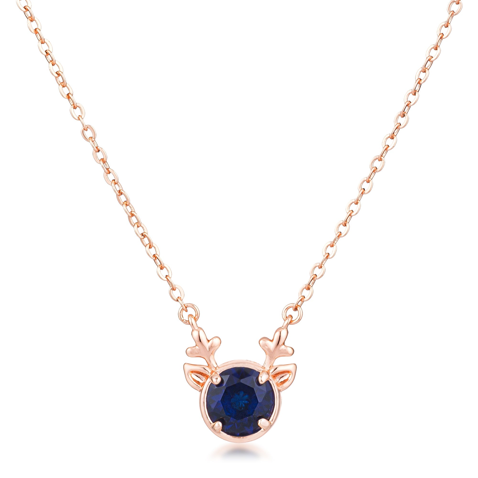 Effortless Charm Daily Icon Rose Gold Plated Reversible Sapphire Blue CZ Reindeer Pendant - Friggin Jewelry Fashion Winter