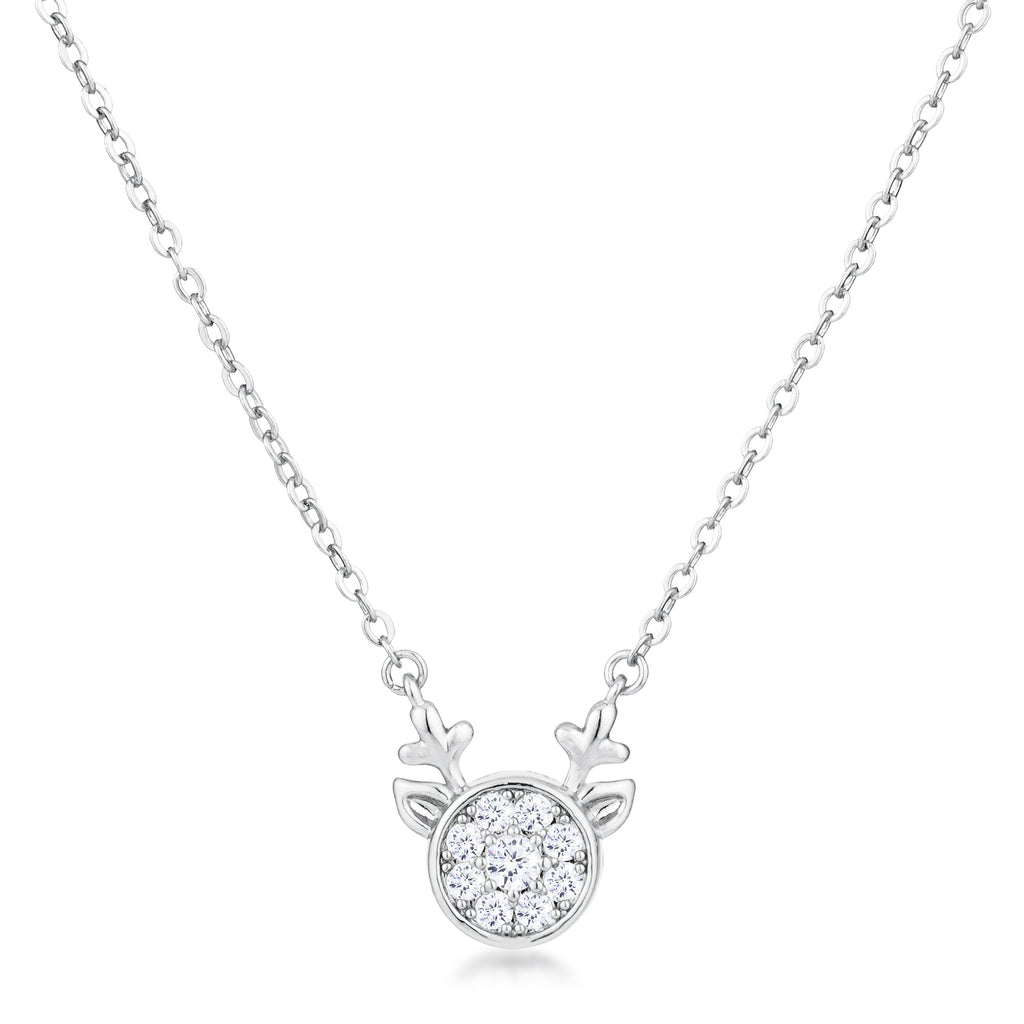 Bright Spark Confident Edit 3.88Ct Rhodium Reversible Champagne CZ Reindeer Pendant - Friggin Jewelry Fashion Winter