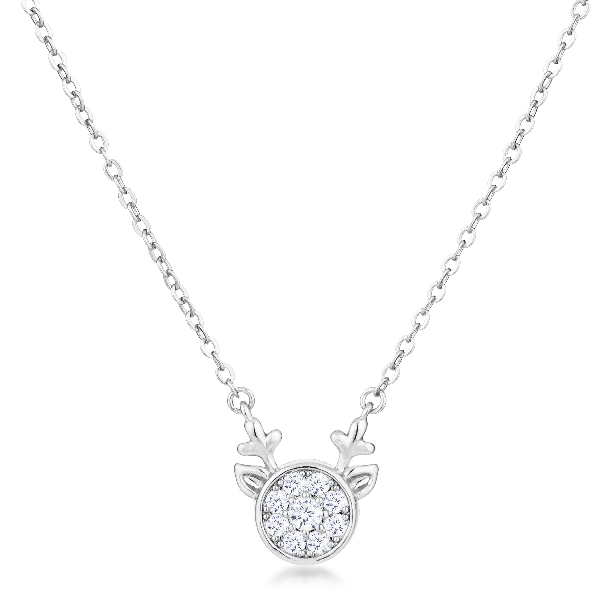 Bright Spark Confident Edit 3.88Ct Rhodium Reversible Champagne CZ Reindeer Pendant - Friggin Jewelry Fashion Winter
