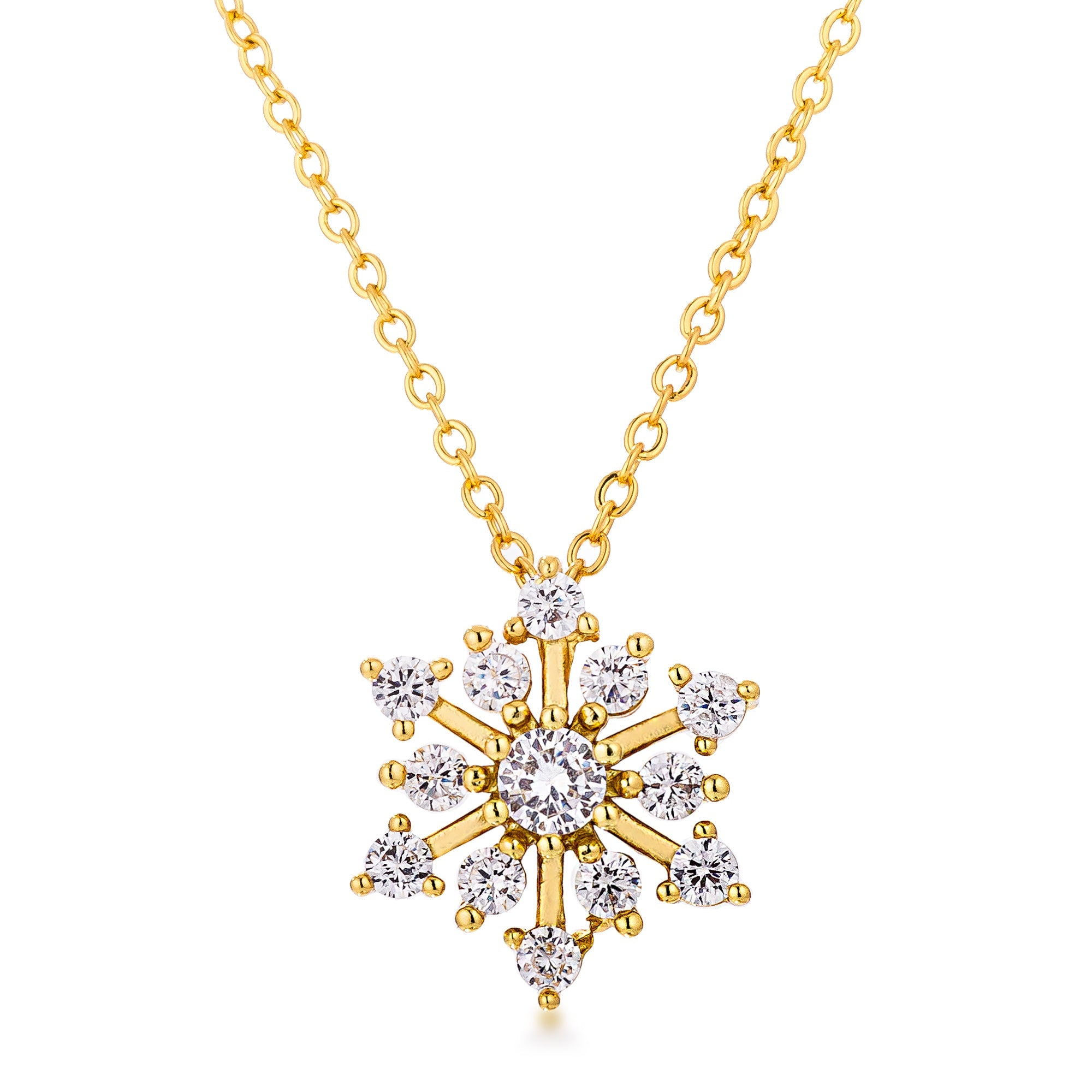 Everyday Edge Bold Icon Contemporary Gold Plated CZ Snowflake Necklace - Friggin Jewelry Fashion Winter