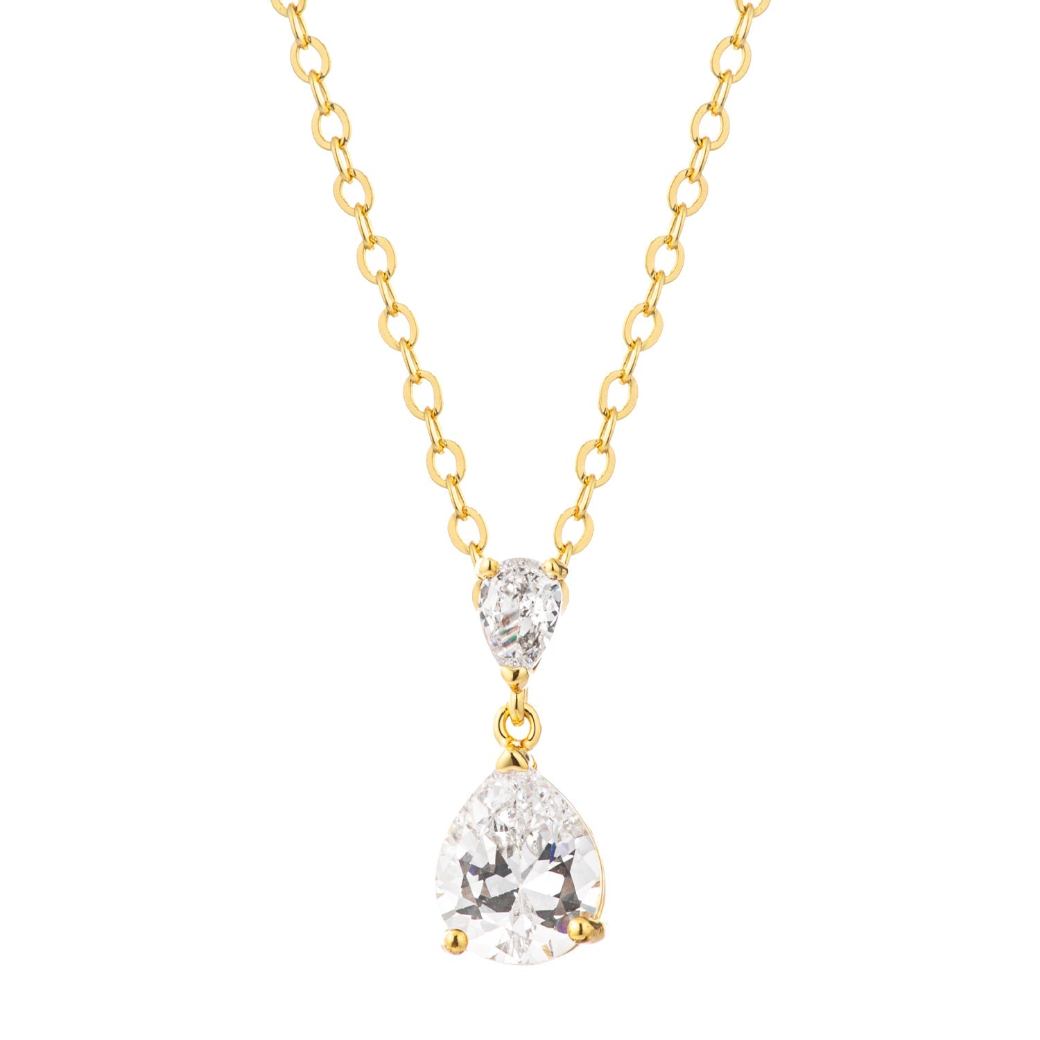 Smart Spark Modern Classic 18K Gold Plated Double Pear CZ Drop Pendant Necklace - Friggin Jewelry Fashion