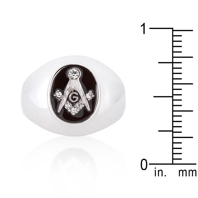 Striking Glow Modern Edit Rhodium Plated Onyx Cubic Zirconia Masonic Ring - Friggin Jewelry Fashion