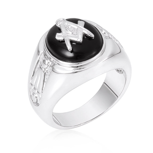 Irreverent Edge Cheeky Edit Rhodium Plated Onyx Mens Ring - Friggin Jewelry Fashion