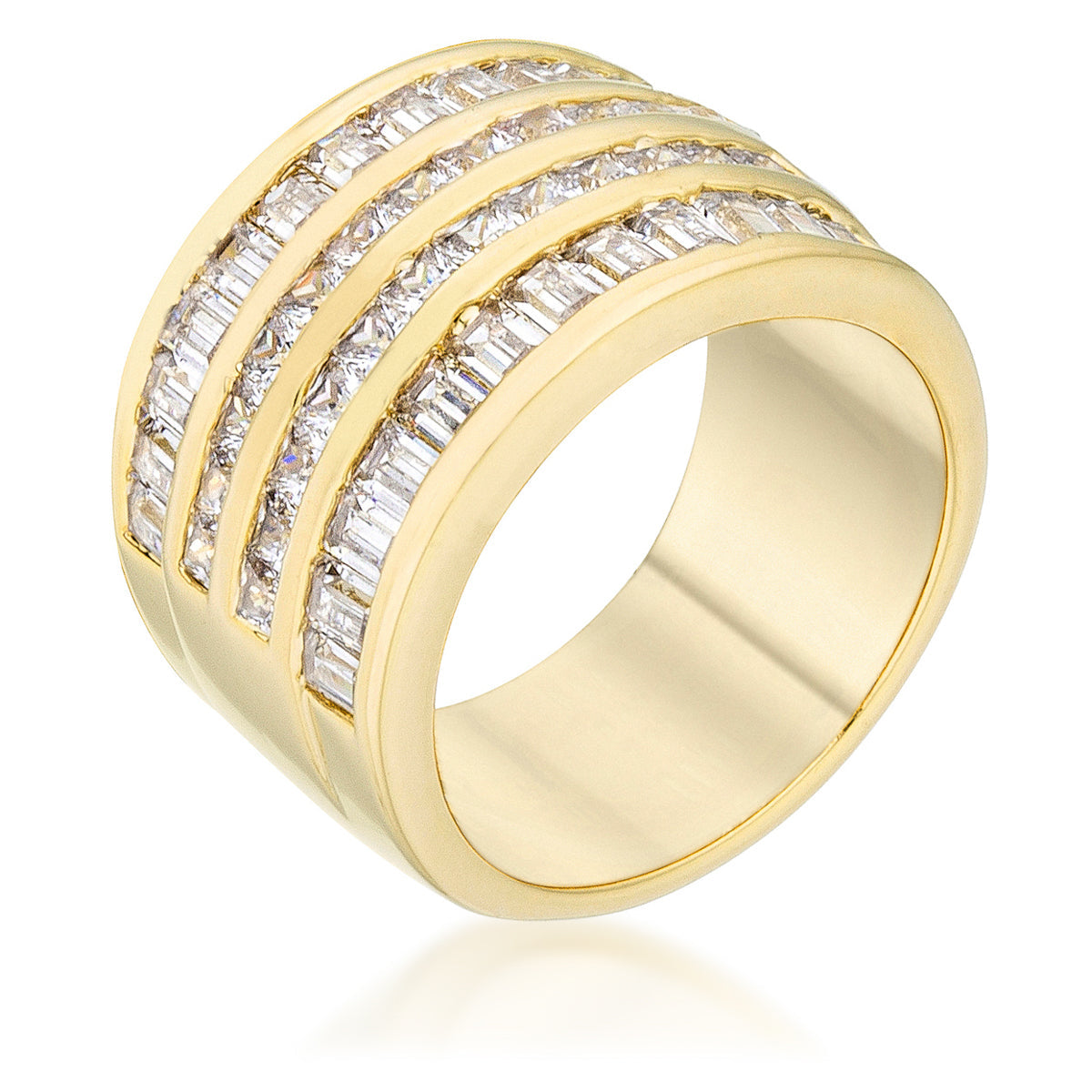 Clever Spark Modern Line 4 Row Gold Cubic Zirconia Cocktail Ring - Friggin Jewelry Fashion