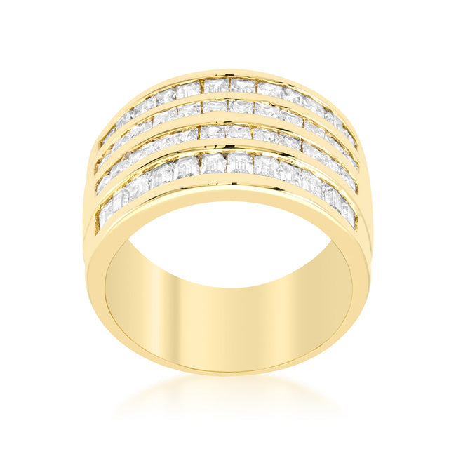 Clever Spark Modern Line 4 Row Gold Cubic Zirconia Cocktail Ring - Friggin Jewelry Fashion