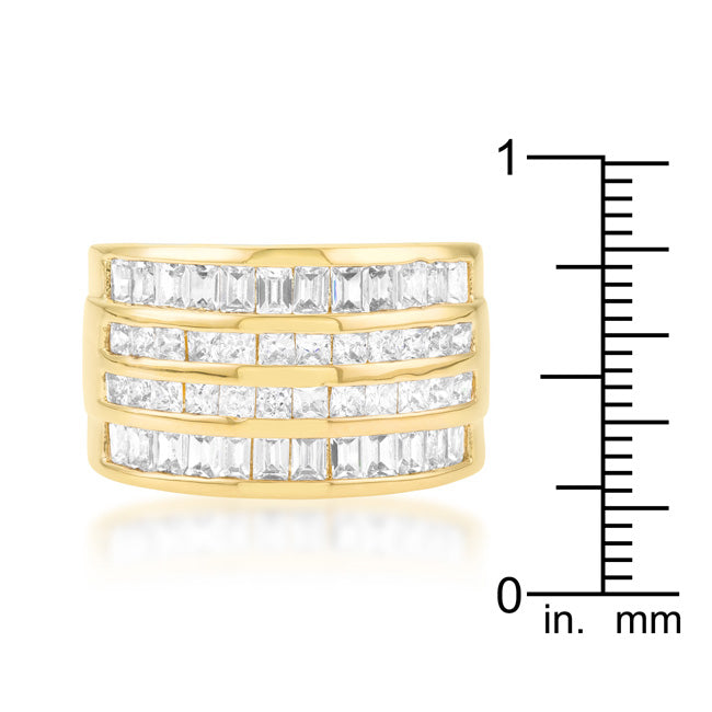 Clever Spark Modern Line 4 Row Gold Cubic Zirconia Cocktail Ring - Friggin Jewelry Fashion