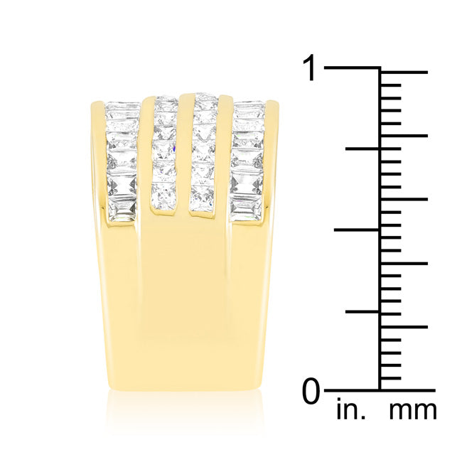 Clever Spark Modern Line 4 Row Gold Cubic Zirconia Cocktail Ring - Friggin Jewelry Fashion