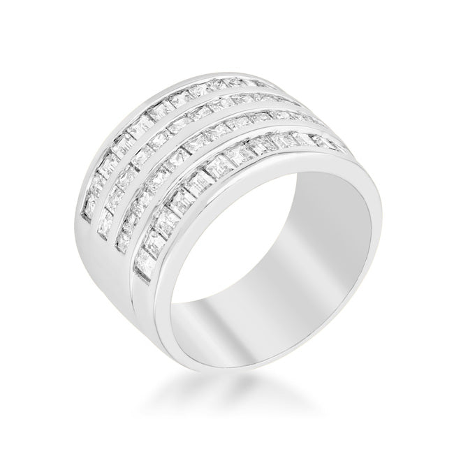 Cheeky Chic Refined Line 4 Row Rhodium Cubic Zirconia Cocktail Ring - Friggin Jewelry Fashion