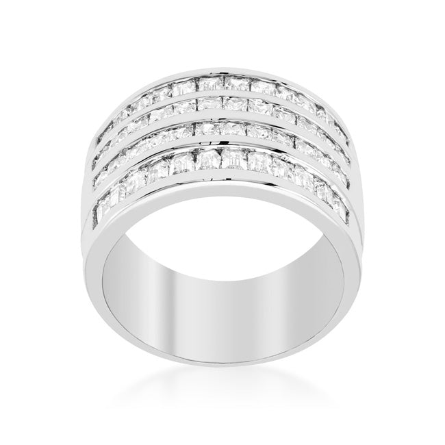 Cheeky Chic Refined Line 4 Row Rhodium Cubic Zirconia Cocktail Ring - Friggin Jewelry Fashion