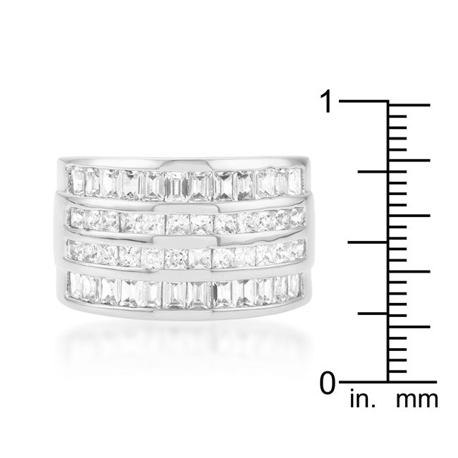 Cheeky Chic Refined Line 4 Row Rhodium Cubic Zirconia Cocktail Ring - Friggin Jewelry Fashion