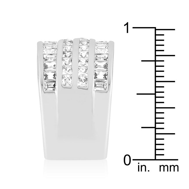 Cheeky Chic Refined Line 4 Row Rhodium Cubic Zirconia Cocktail Ring - Friggin Jewelry Fashion