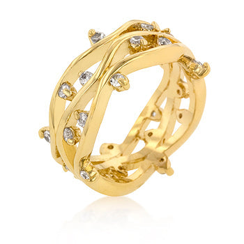 Classic Form Contemporary Edit Golden Cubic Zirconia Vines Ring - Friggin Jewelry Fashion