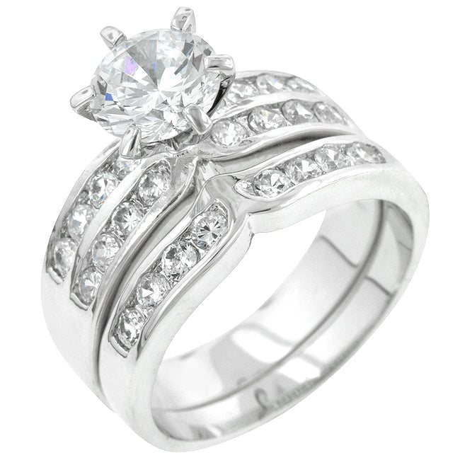 Couture Form Modern Series Formal Rhodium Plated Engagement Set - Friggin Jewelry Fashion