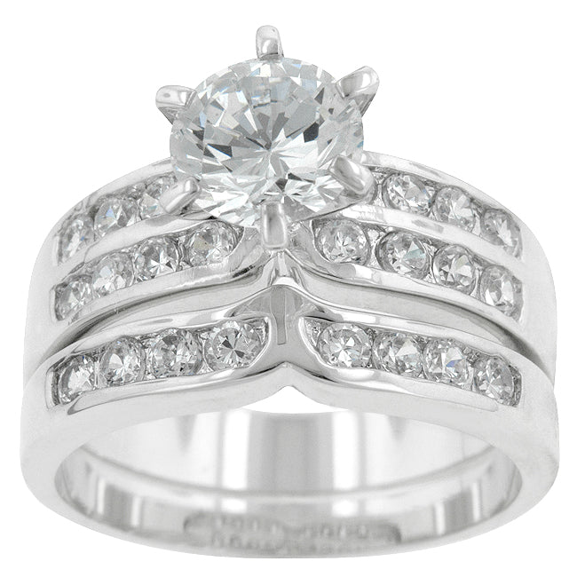 Couture Form Modern Series Formal Rhodium Plated Engagement Set - Friggin Jewelry Fashion