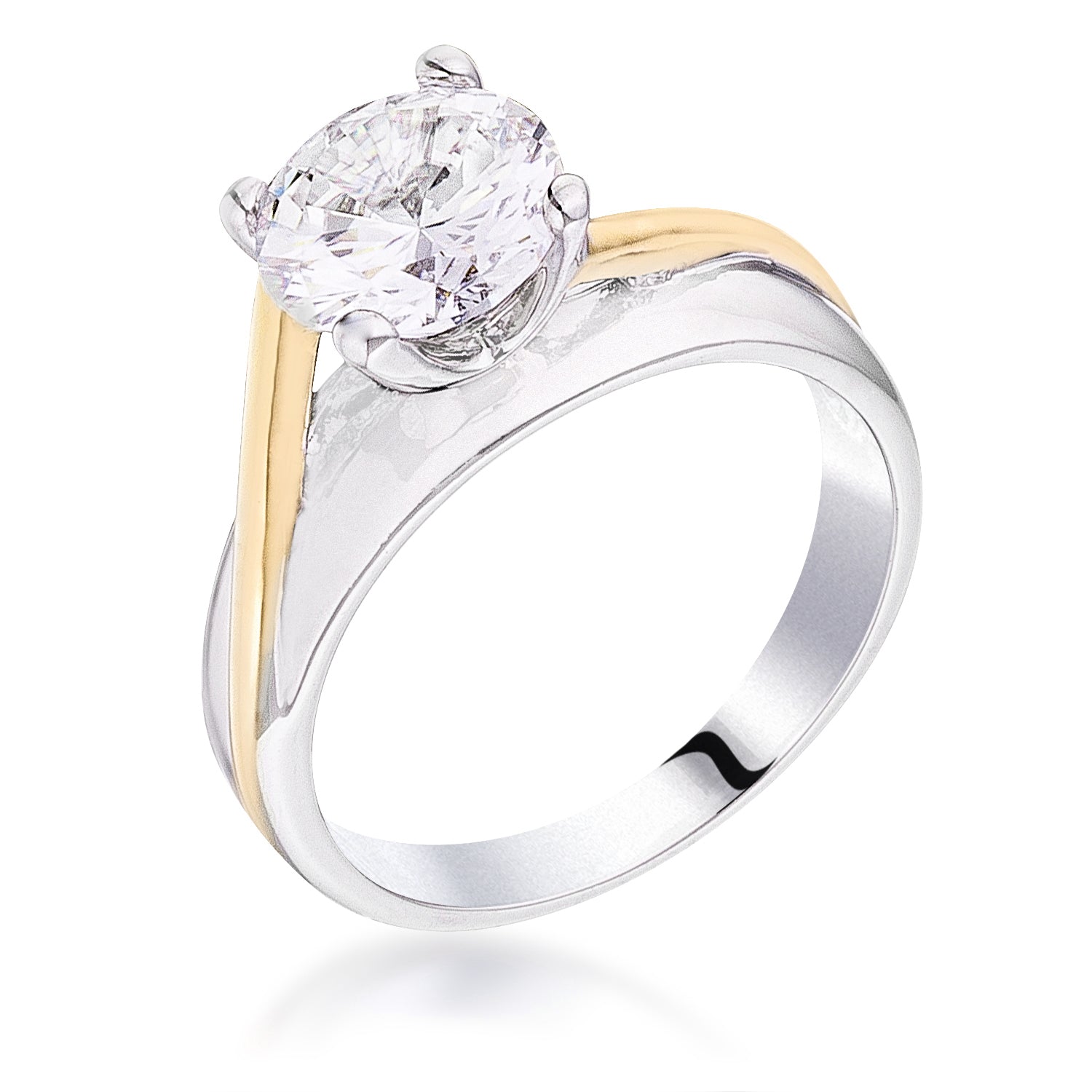 Sleek Form Signature Edit Two-tone Finish Solitaire Engagement Ring - Friggin Jewelry Fashion