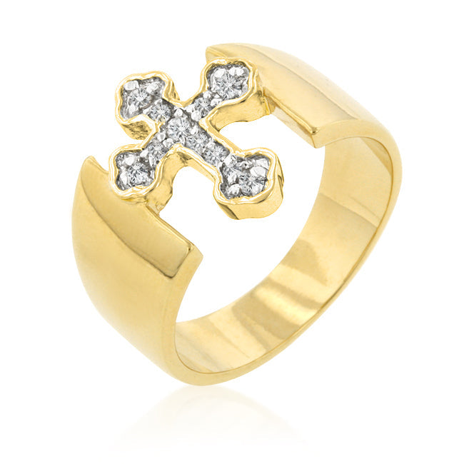 Sculpted Form Modern Edit Two-tone Finish Cross Ring - Friggin Jewelry Fashion