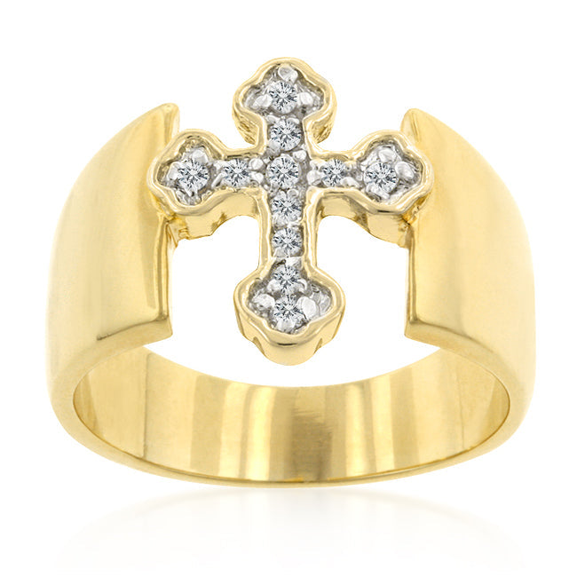 Sculpted Form Modern Edit Two-tone Finish Cross Ring - Friggin Jewelry Fashion