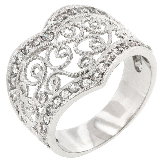 Golden Icon Signature Line Cubic Zirconia Filigree Hearts Ring - Friggin Jewelry Fashion