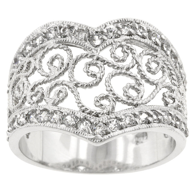 Golden Icon Signature Line Cubic Zirconia Filigree Hearts Ring - Friggin Jewelry Fashion