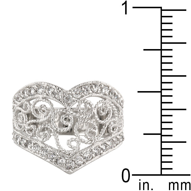 Golden Icon Signature Line Cubic Zirconia Filigree Hearts Ring - Friggin Jewelry Fashion
