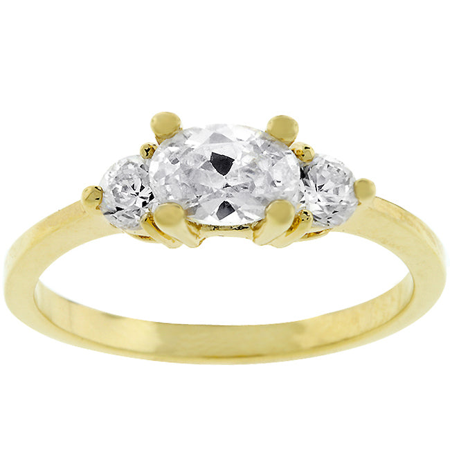 Polished Classic Heritage Line Oval Serenade Triplet Ring in Goldtone - Friggin Jewelry Fashion