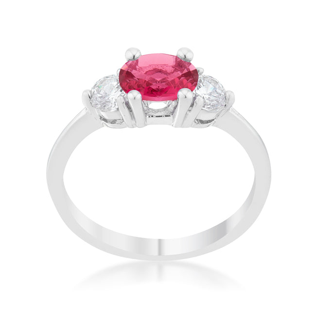 Regency Muse Signature Line Miranna 1.2ct Fuchsia CZ Rhodium Classic Oval Ring - Friggin Jewelry Fashion