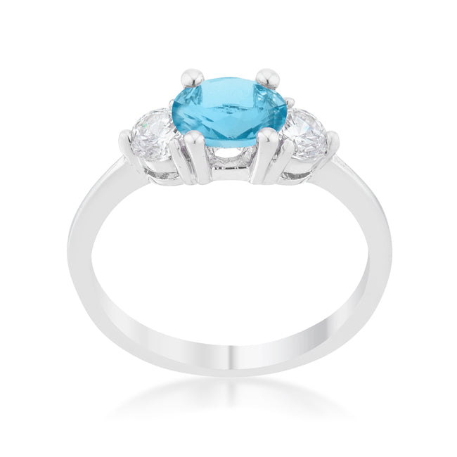 Sleek Heritage Signature Line Miranna 1.2ct Blue Topaz CZ Rhodium Classic Oval Ring - Friggin Jewelry Fashion