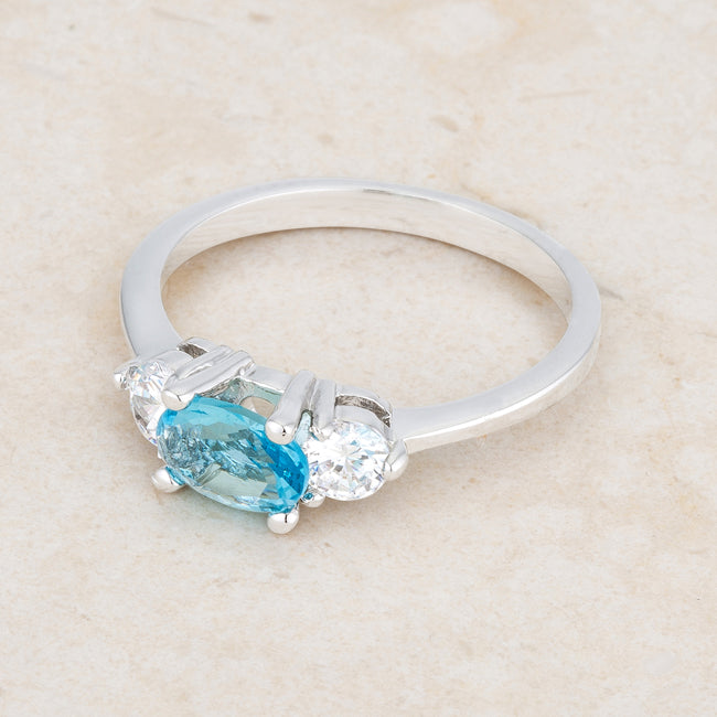 Sleek Heritage Signature Line Miranna 1.2ct Blue Topaz CZ Rhodium Classic Oval Ring - Friggin Jewelry Fashion