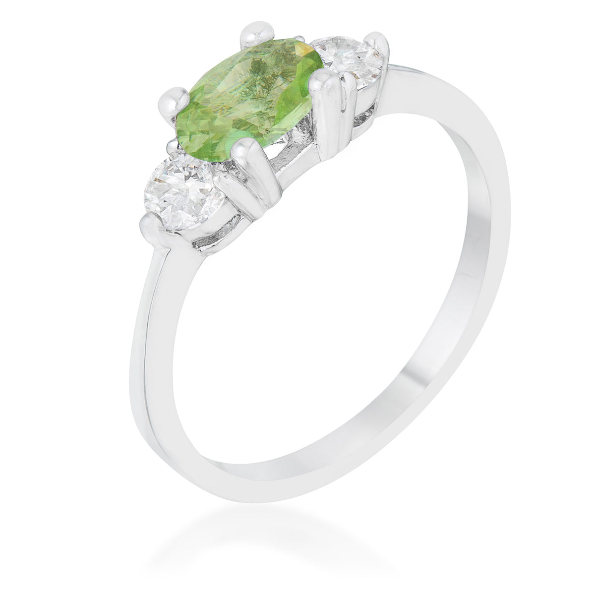 Heritage Form Modern Icon Miranna 1.2ct Peridot CZ Rhodium Classic Oval Ring - Friggin Jewelry Fashion
