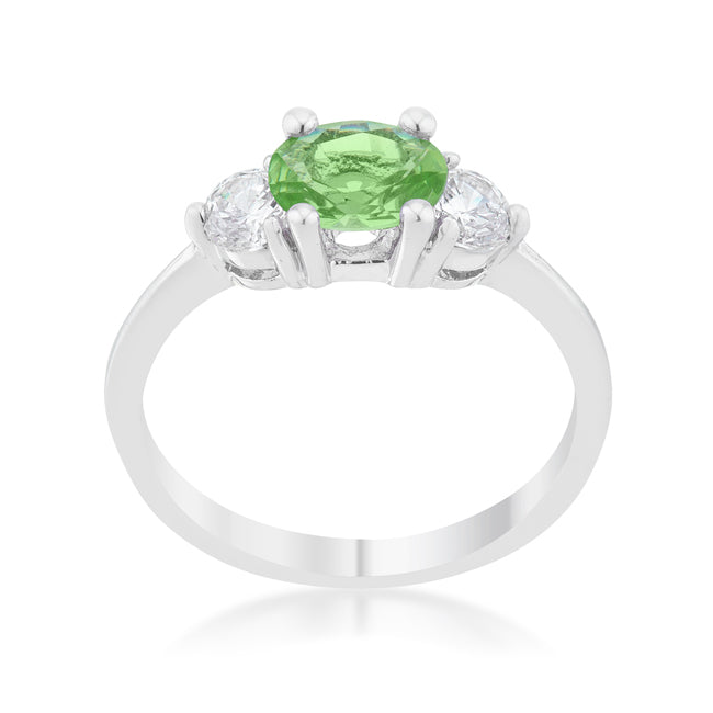 Heritage Form Modern Icon Miranna 1.2ct Peridot CZ Rhodium Classic Oval Ring - Friggin Jewelry Fashion