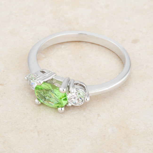 Heritage Form Modern Icon Miranna 1.2ct Peridot CZ Rhodium Classic Oval Ring - Friggin Jewelry Fashion