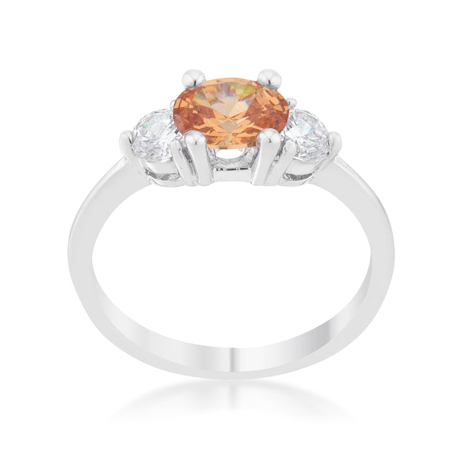 Refined Obsession Modern Edit Miranna 1.2ct Champagne CZ Rhodium Classic Oval Ring - Friggin Jewelry Fashion