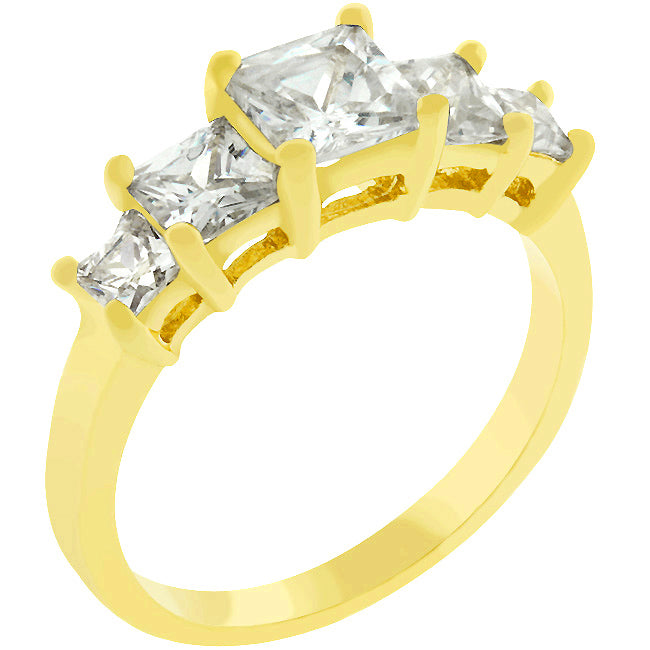 Radiant Edge Classic Series 5-Stone Anniversary Ring in Goldtone - Friggin Jewelry Fashion