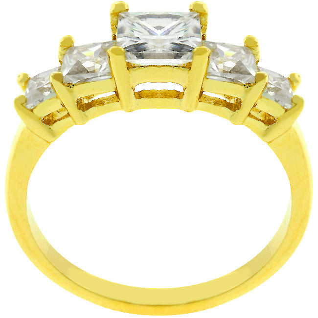 Radiant Edge Classic Series 5-Stone Anniversary Ring in Goldtone - Friggin Jewelry Fashion
