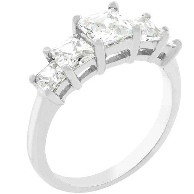 Refined Edge Signature Line 5-Stone Anniversary Ring in Rhodium Plated - Friggin Jewelry Fashion
