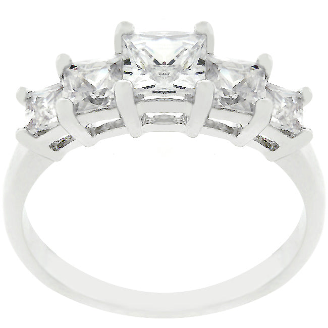 Refined Edge Signature Line 5-Stone Anniversary Ring in Rhodium Plated - Friggin Jewelry Fashion