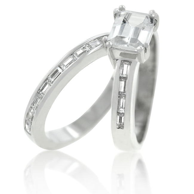 Sculpted Curve Modern Icon Princess Baguette Wedding Set - Friggin Jewelry Fashion