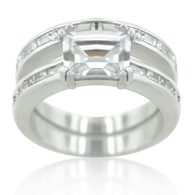 Sculpted Curve Modern Icon Princess Baguette Wedding Set - Friggin Jewelry Fashion