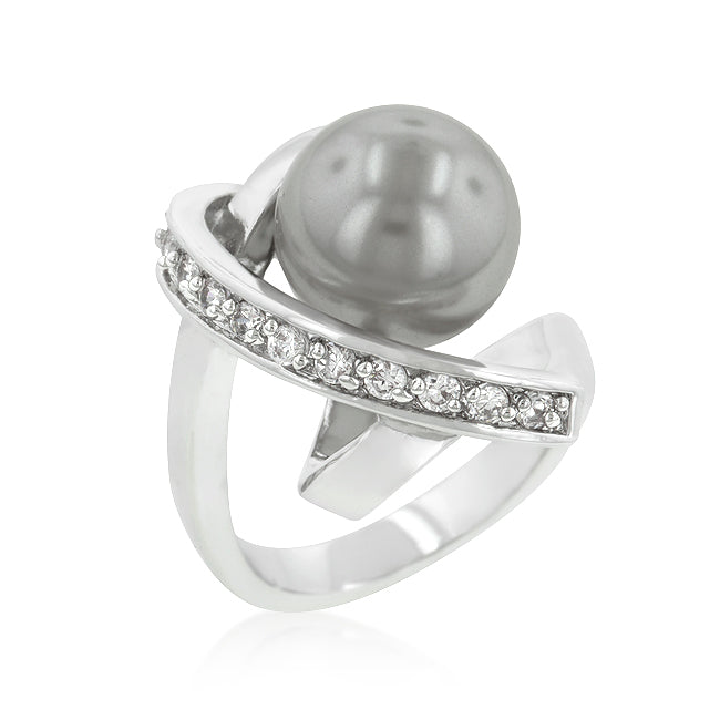 Daring Form Icon Series Rhodium Plated Knotted Simulated Pearl Ring - Friggin Jewelry Fashion