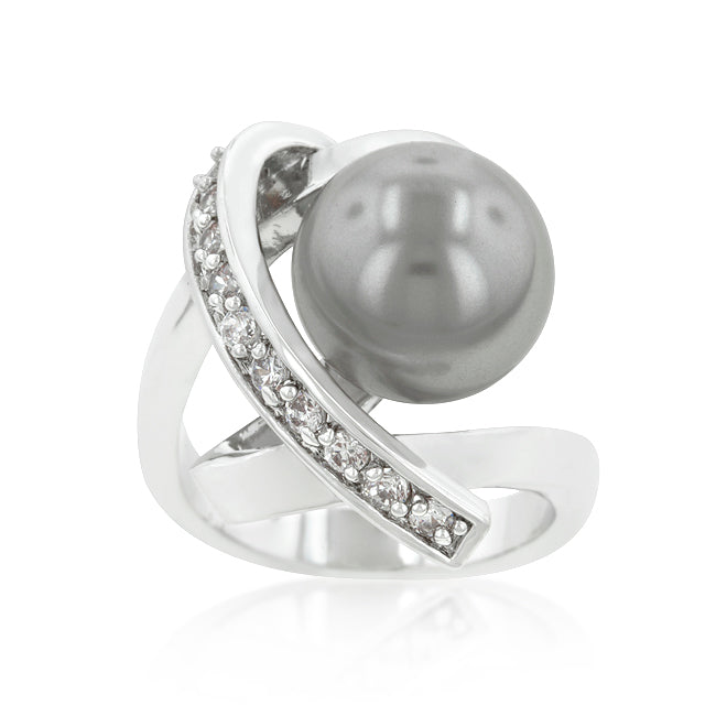 Daring Form Icon Series Rhodium Plated Knotted Simulated Pearl Ring - Friggin Jewelry Fashion