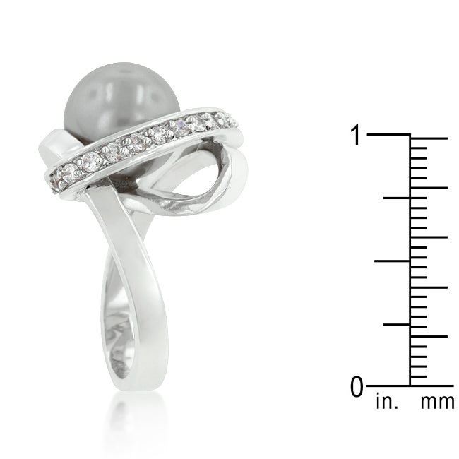 Daring Form Icon Series Rhodium Plated Knotted Simulated Pearl Ring - Friggin Jewelry Fashion