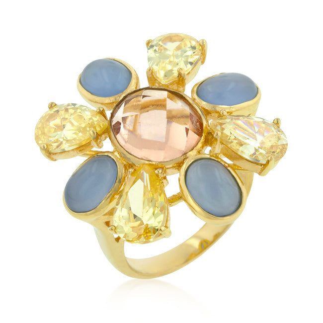 Captivating Edge Modern Icon Multi-Cubic Zirconia Floral Golden Ring - Friggin Jewelry Fashion