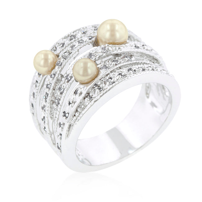 Refined Edge Signature Line Champagne Pearl Cocktail Ring - Friggin Jewelry Fashion
